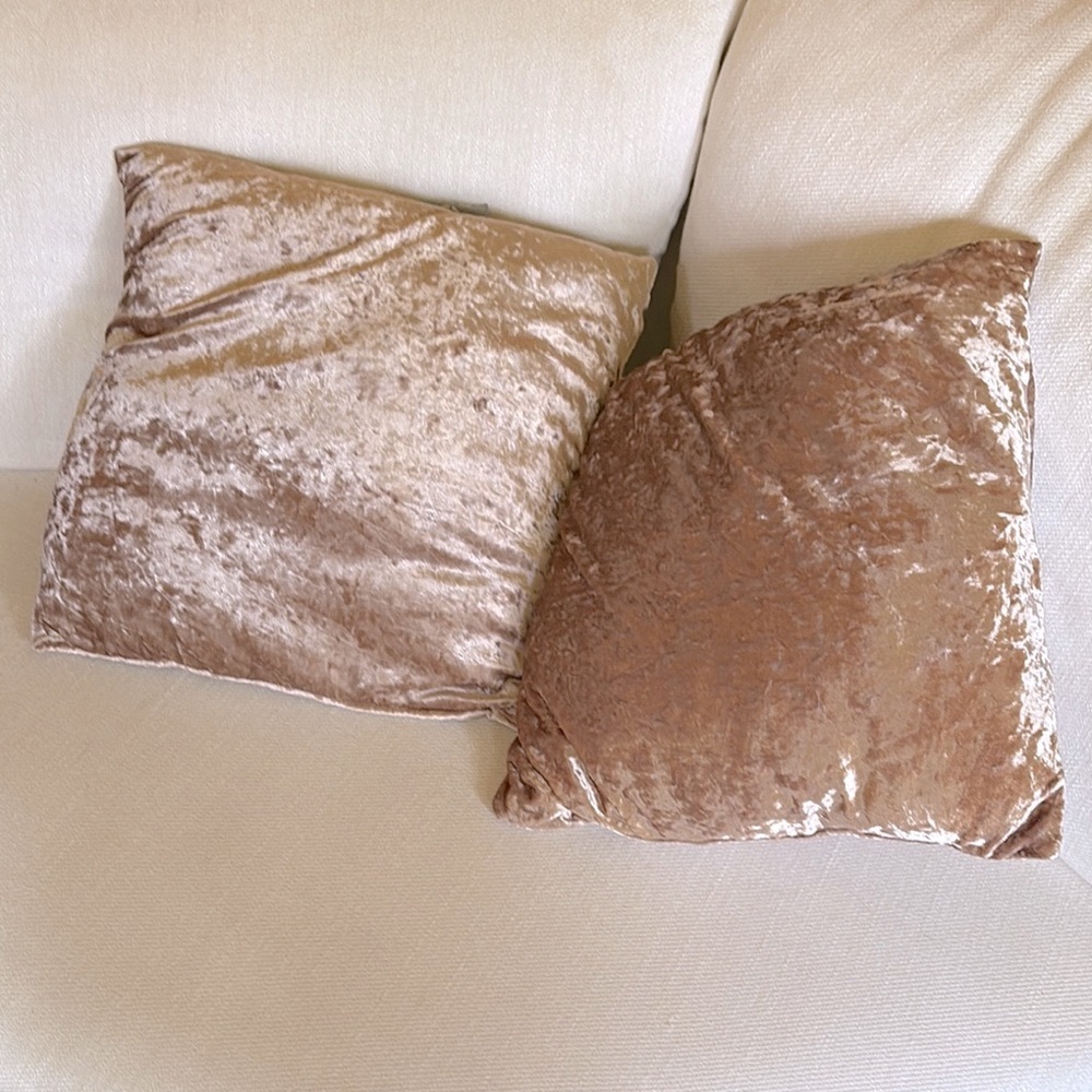 Elements Concierge Collection - Two Beige Tan Velvet Pillows Set Sizes 15"x15" !